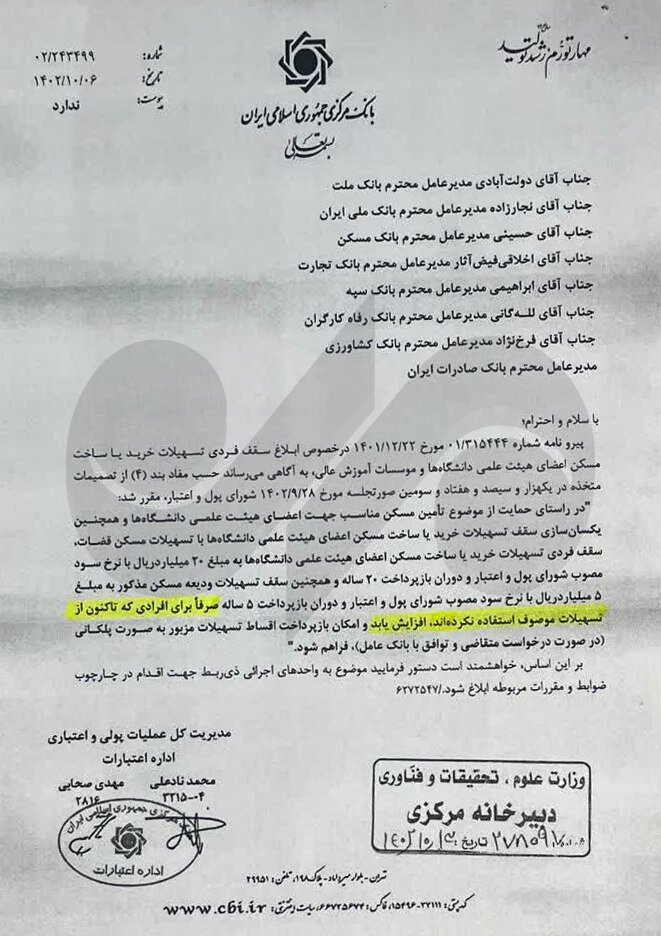 نامه وام خرید مسکن اعضای هیئت علمی